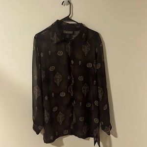 Brown sheer top with floral details